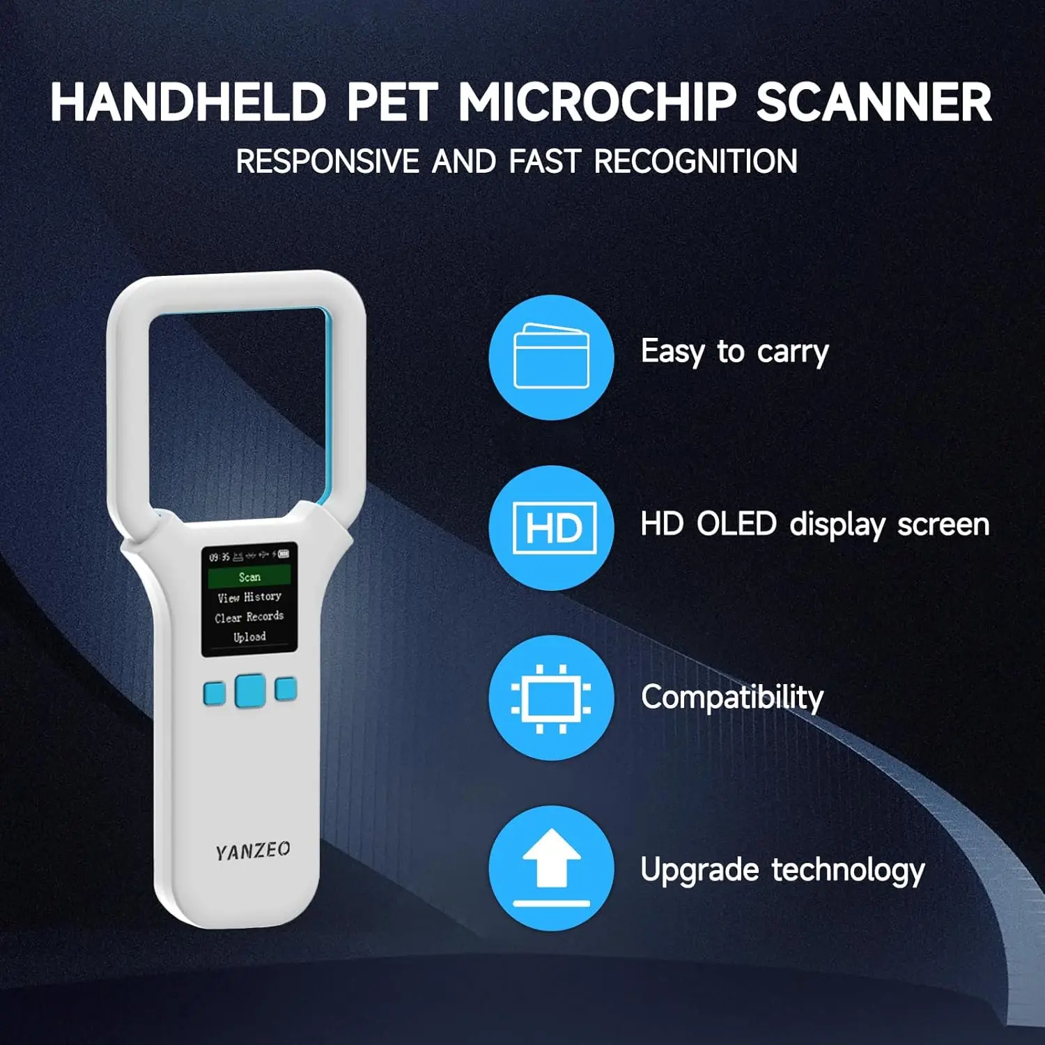 AR180E Handheld Pet Microchip Scanner with OLED Display for Instant Readout, 134.2kHz RFID Reader Supports FDX-B ISO11784/85