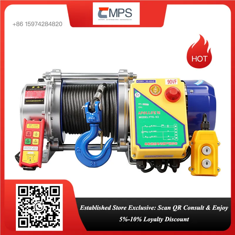 Wireless remote control crane 1 ton 2 tons 3 tons winch pull cable pay-off 220v hoist 380v electric hoist