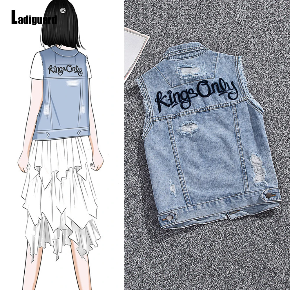 2023 Stand Tasche Denim Weste Mädchen ärmellose Basic Jeans Tops Frauen Mode Street Oberbekleidung Kursiv Letter Print Jeans jacke