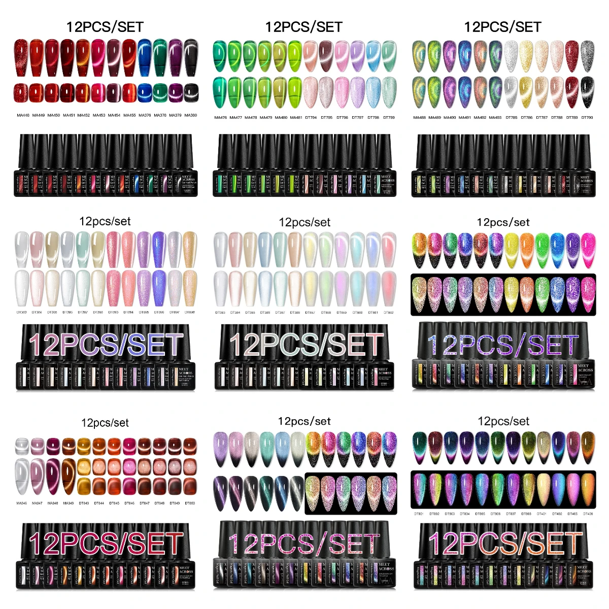 

12pc Cat Magnetic Nail Gel Polish Set HEMA Free Moonlight Glitter 9D Magnetic Nail Supplies Vernis Long Lasting UV/LED Manicure