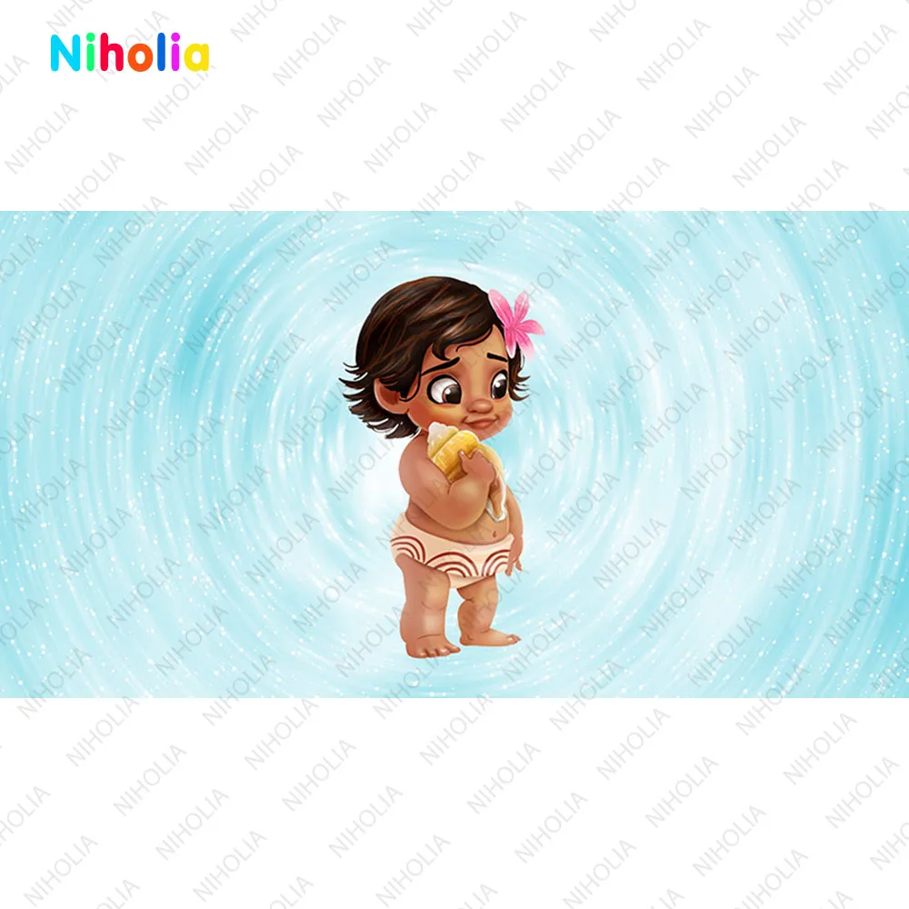 Disney Moana Princess Circular Backdrops Covers Girl Newborn Birthday Summer Ocean Photo Round Background Baby Shower Cylinder