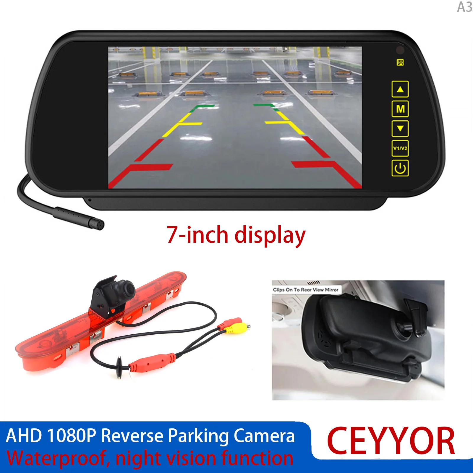 AHD 1080P Reverse camera and 7-inch display kitFor Citroen Jumpy MK3 Peugeot Expert Vauxhall Vivaro C Toyota ProAce Fiat Scudo