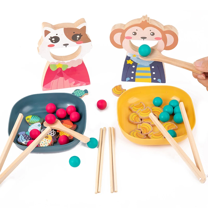 Montessori early education beneficial intelligence toy children\'s chopsticks spoon training feeding tabletop game