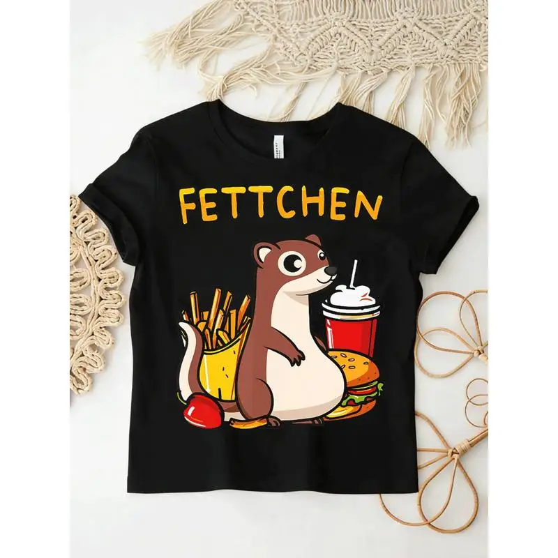Fettchen Fat Ferret Fast Food Funny Graphic Black T-Shirt