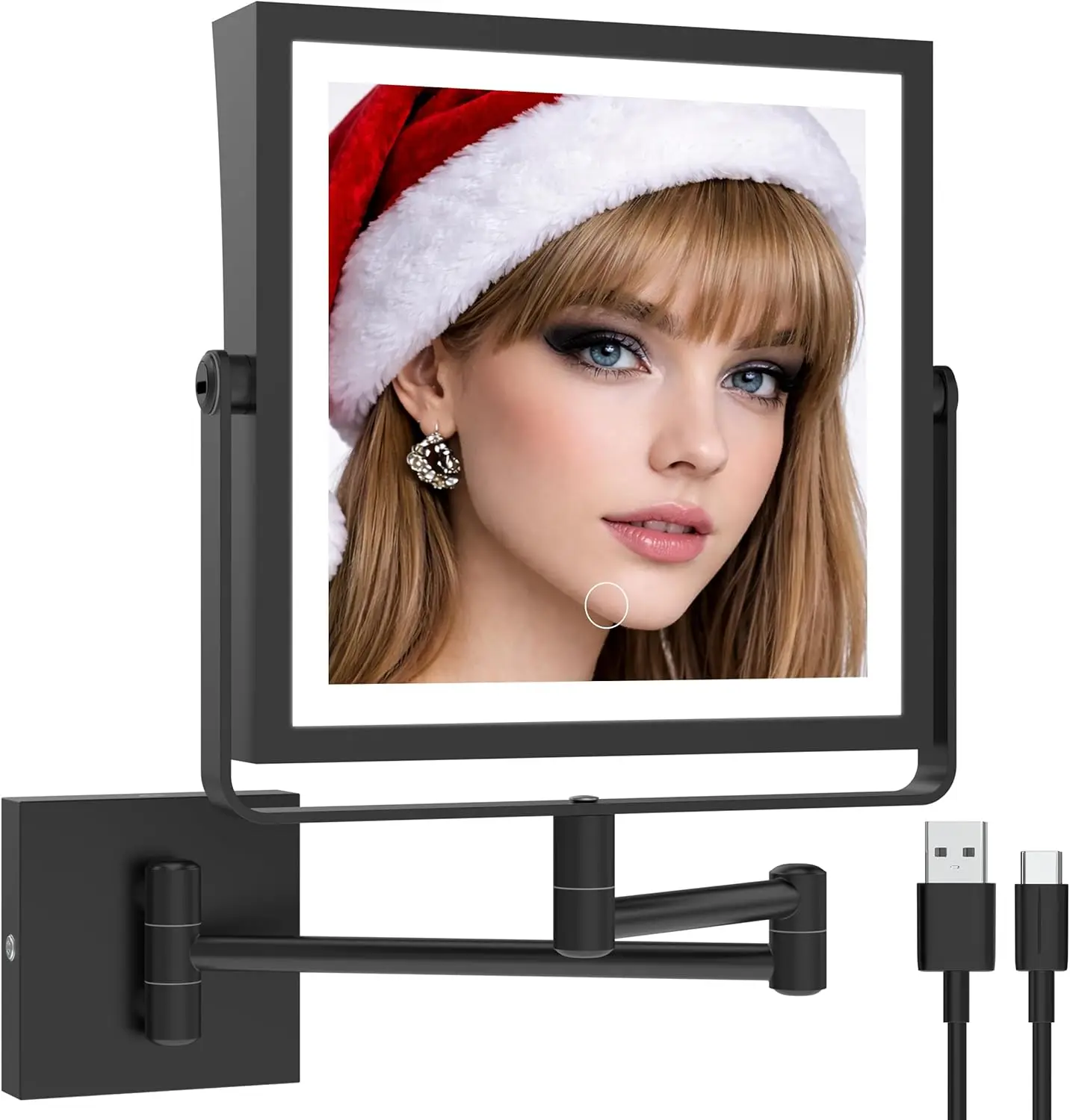 Rechargeable Wall Mounted Makeup Mirror with Lights, Double Sided 1X/10X Magnifying Vanity Mirror, Touch Screen Dimmable
