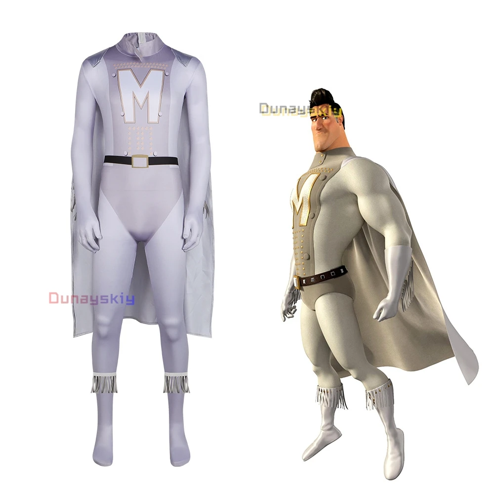 

Movie Megamind Metro Man Jumpsuit with Cloak Cosplay Costume Halloween Masquerade Carnival Party Performance Outfits for Men