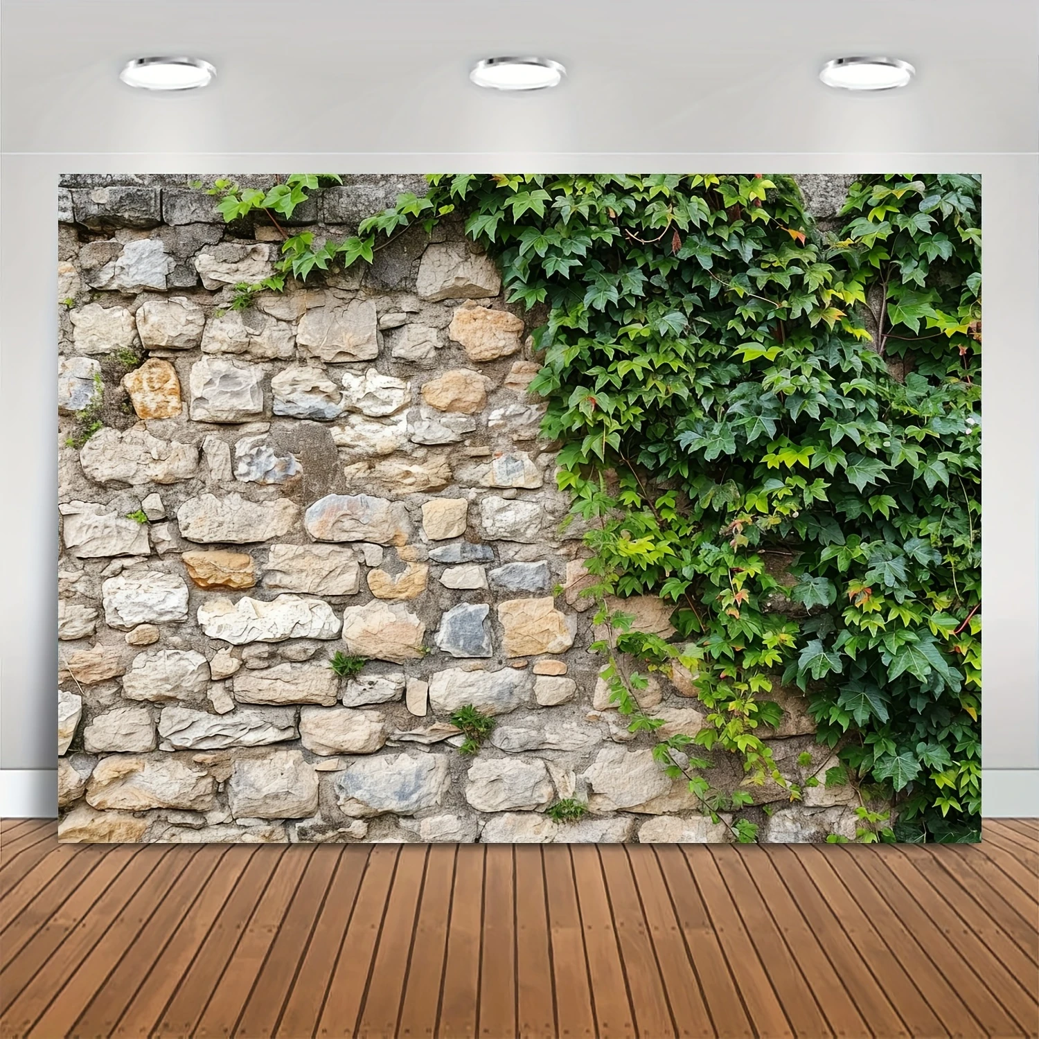 A rustic rock brick wall corridor, spring garden, plant stone wall, green natural photography background