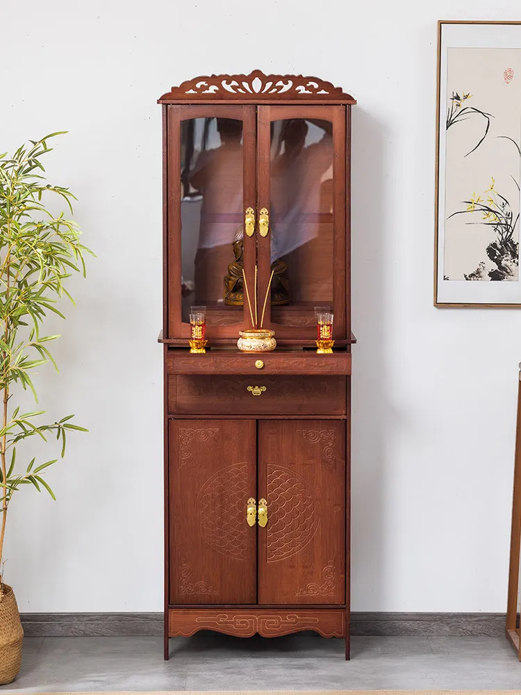 Cz new chinoiserie standing cabinet god of wealth display cabinet  buddha altar for home modern style grids bodhisattva shrine