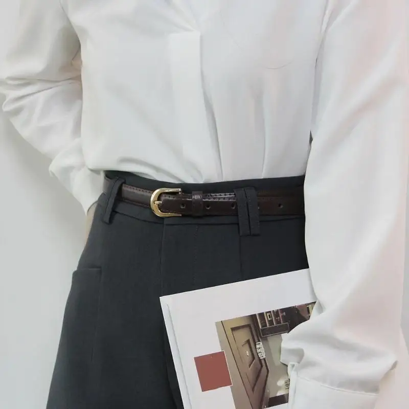 Western Inspired Women's Slim Belt 2cm PU Leather with Stylish Metal Buckle Perfect for Office and Weekend Wear