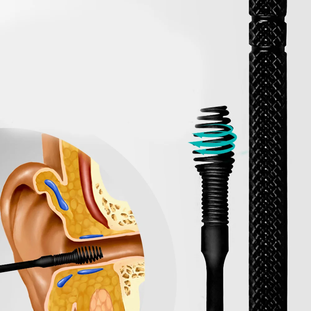 

6Pcs Earwax Remover Set Stainless Steel Double-Ended Ear Picks Tweezers Safe Comfortable Home Travel Black Spiral Design