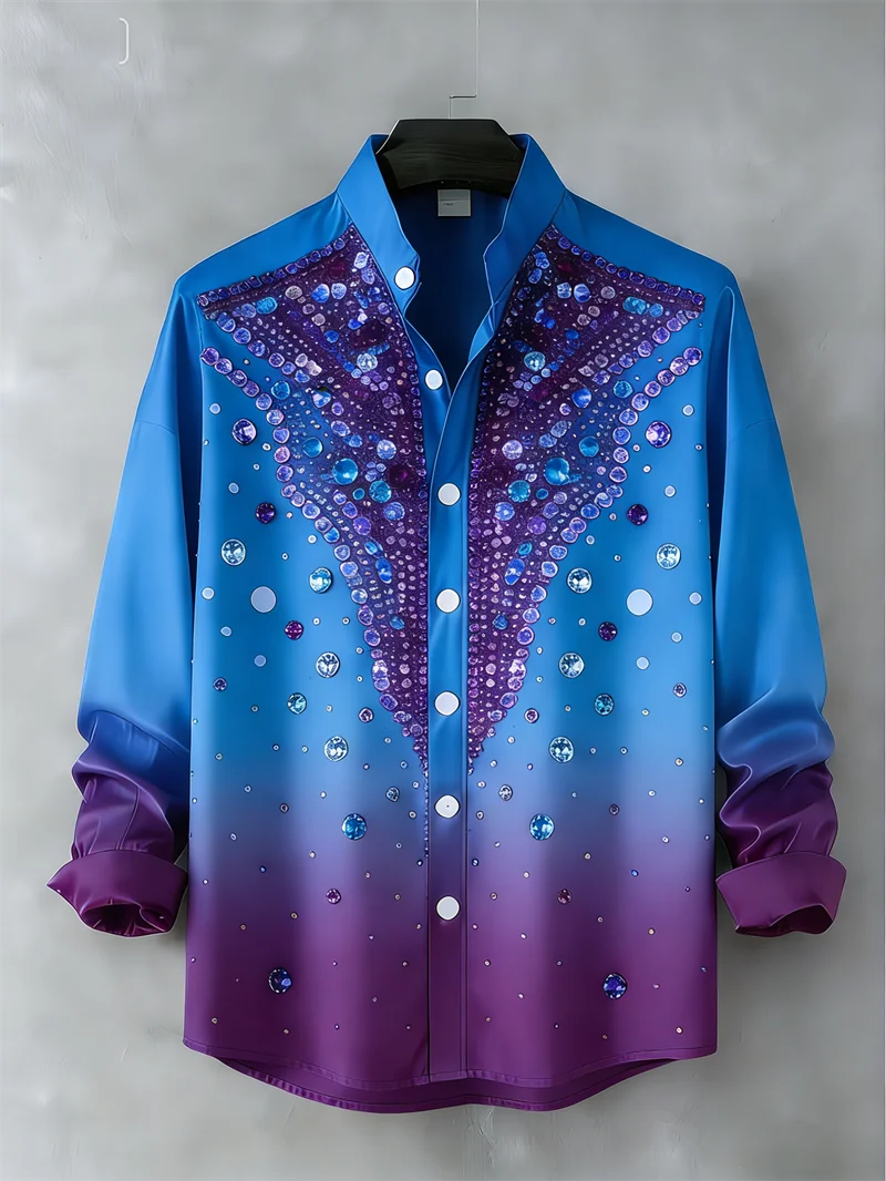 

New 11 color men's casual street 3D printed shirt with diamond pattern fashionable long sleeved lapel top