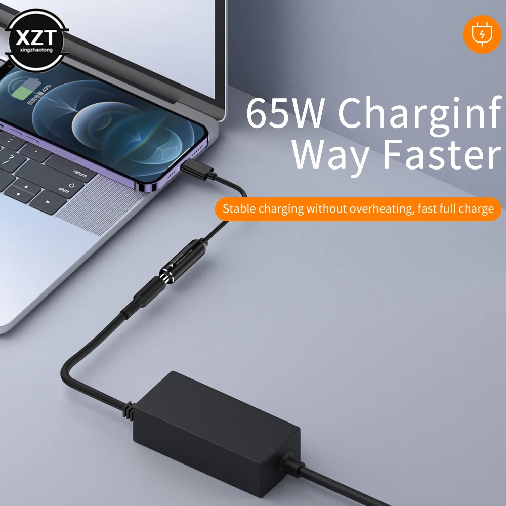 65W USB Type C PD Fast Charging Cable Cord Dc Power Adapter to Type C Male Converter for Lenovo Asus Dell Hp Laptop 17CM