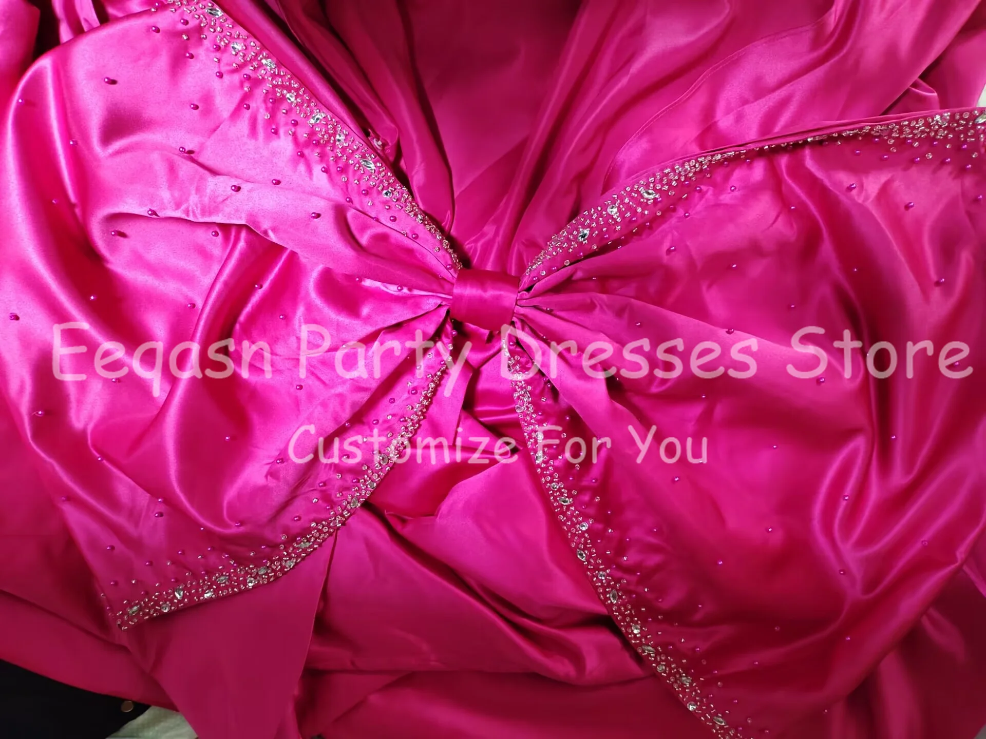 Vestidos de fiesta fucsia personalizados de Arabia Saudita, vestido de noche largo con lazo grande y cuentas, vestidos formales de fiesta de Dubái para mujer