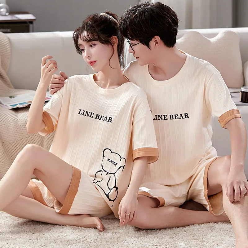 Giraffe Cartoon Cute Sleepwear For Couples Summer Shorts Pajamas Set Men and Women Home Clothes pijama masculino pyjama