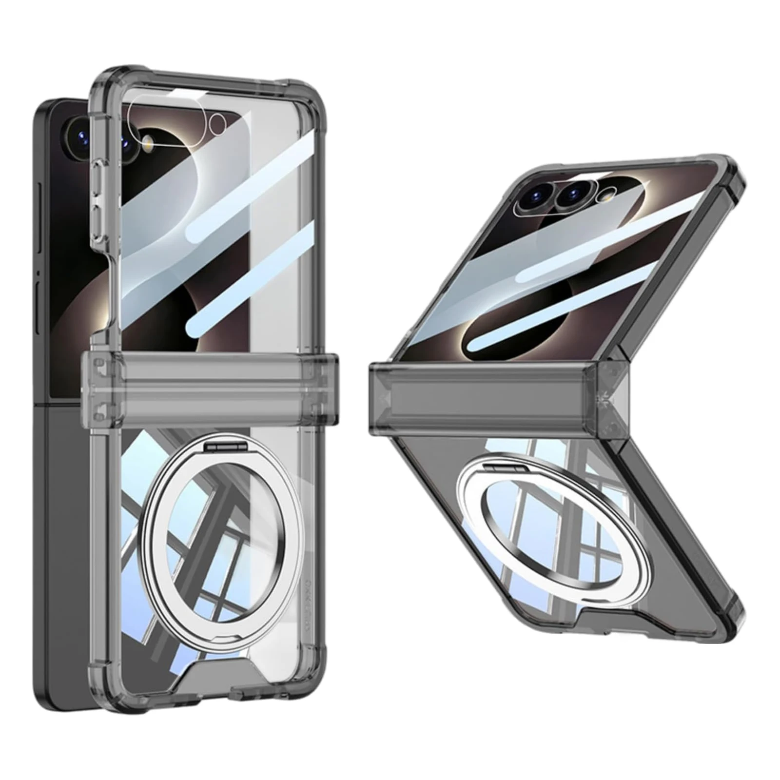 Soft TPU Case for Samsung Galaxy Z Flip 8 Rotatable Magnetic Ring Kickstand Screen Film 4-Corner Airbag Anti-Drop Hinge Cover