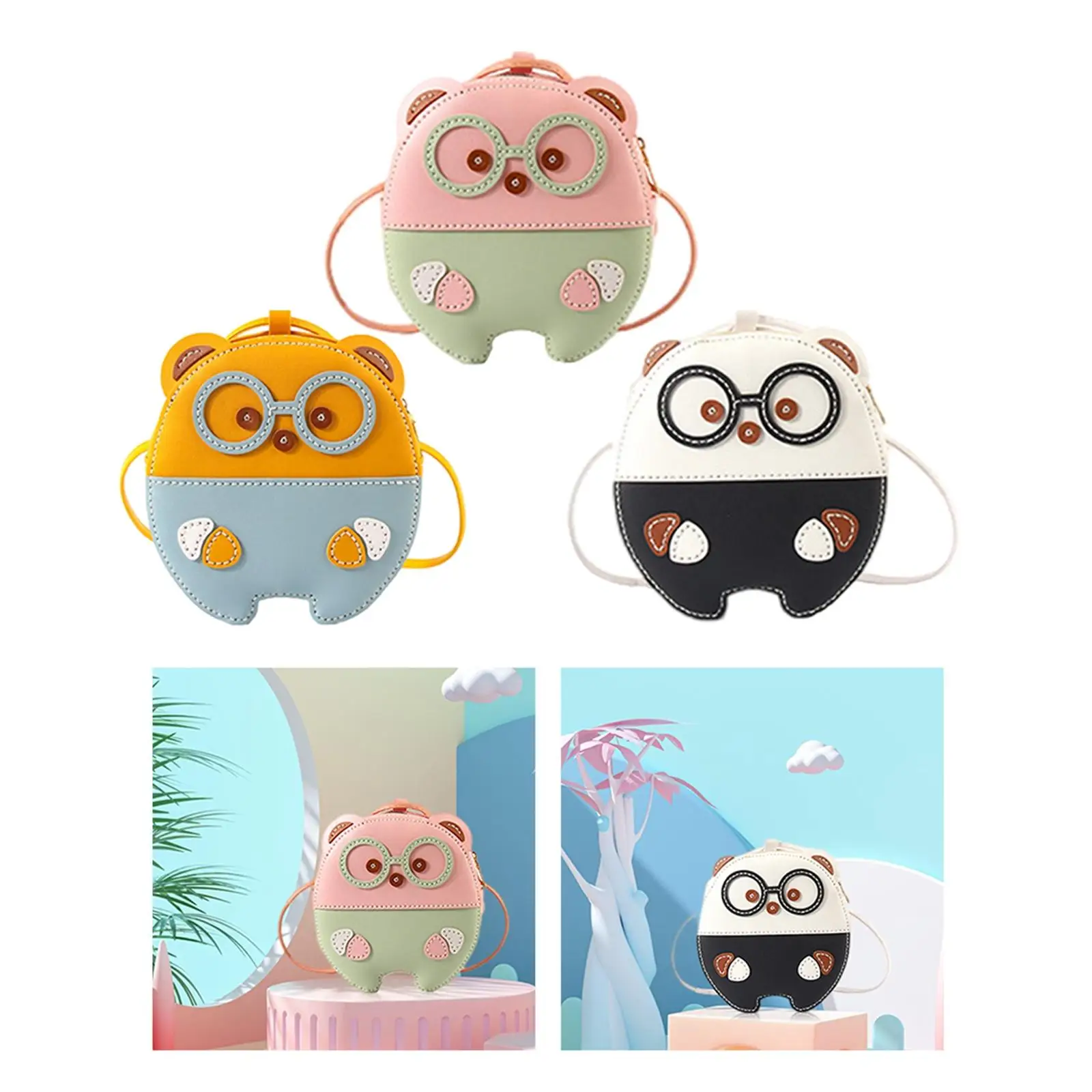 

3 Pieces Glasses Bear DIY Leather Crossbody Bag Kit Easy Handcraft for Kids Handmade Craft Leather Sewing Backpack Leathercraft