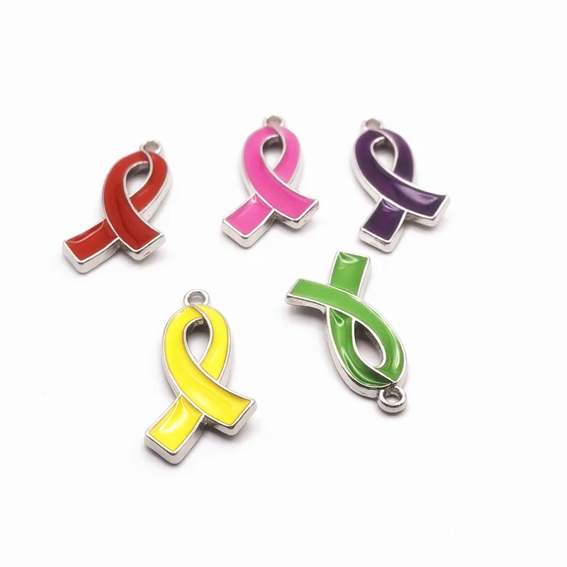 PBR118 (10), 29x15mm Yellow/Green/Pink/Red/Purple Color Courage Ribbon Awareness Charms Pendents DIY For Jewelry Accessory