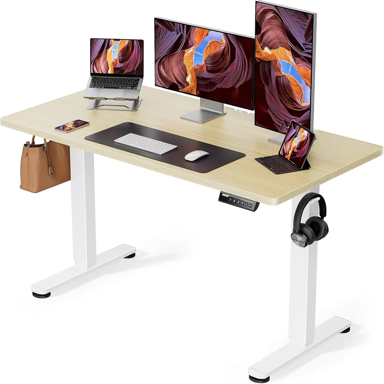 Height adjustable electric upright desk, 48 x 24 inch sitting upright desk, memory computer home office desk