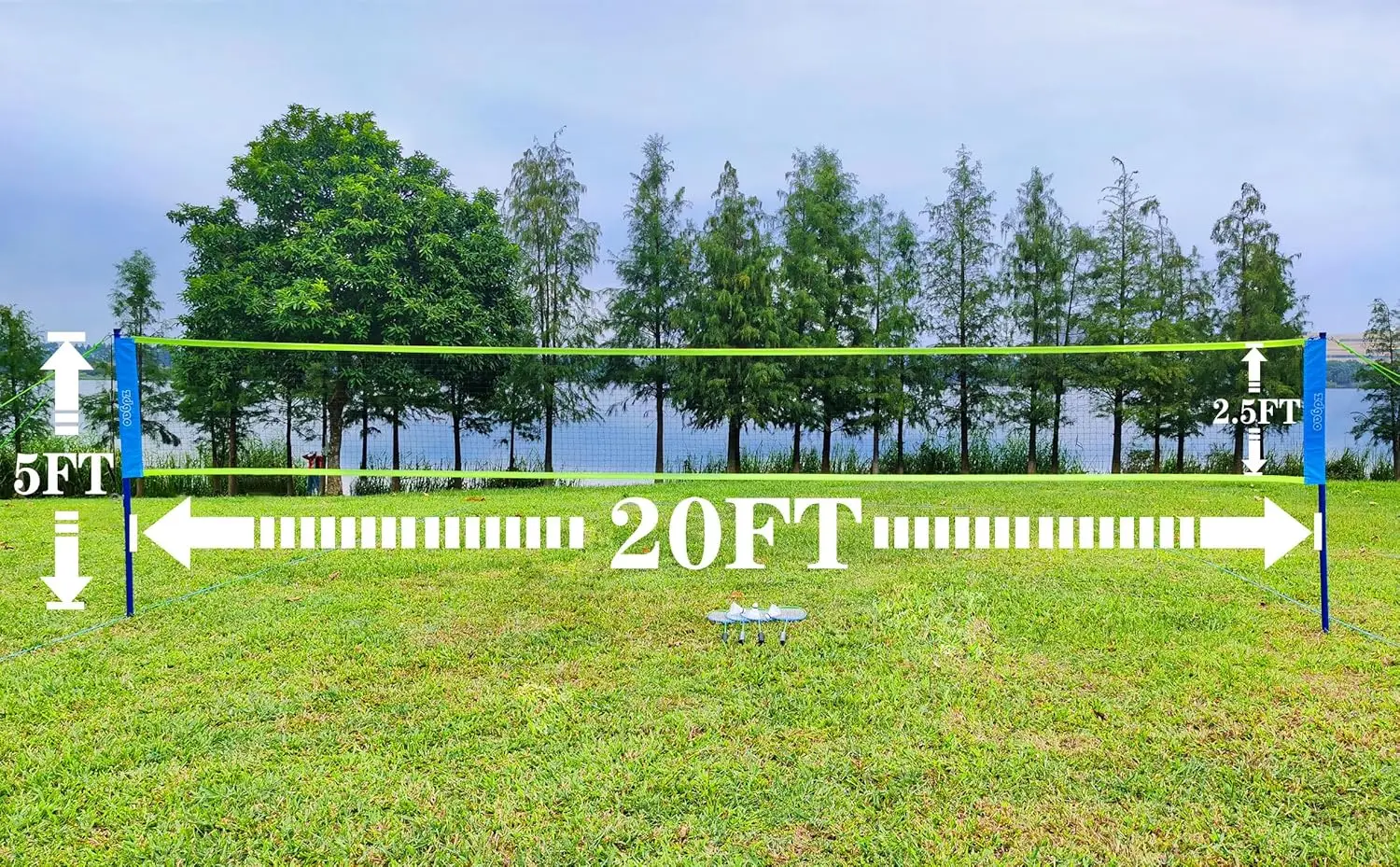 Portable Badminton Set with Adjustable Net, 4 Rackets, Shuttlecocks & Carry Bag for Backyard Family Games