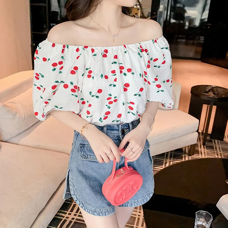 Sexy Floral Loose Short Blouse Summer New Fashion Printing Youth All-match Thin Korean Shirt Tops Elegant Sweet Women Clothing