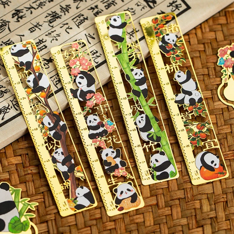 Metal Panda Bookmark Chinese Style Retro Hollow Book Clip Pagination Mark Book Holder Ruler Multifunction School Office Supplies