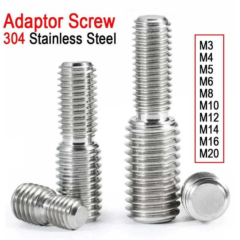 1/2/3~10pcs Metric Double-ended Reducing Bolt Stainless Steel Male To Male Thread Converter Screw M3 M4 M5 M6 M8 M10 M12 M14-M20