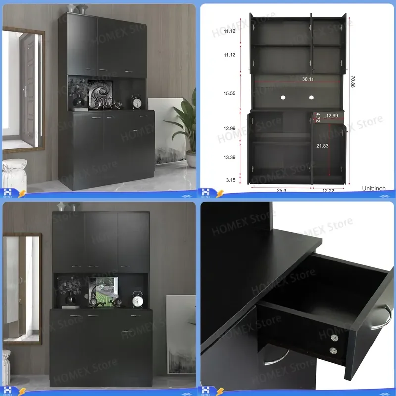 Modern Black Wardrobe Cabinet with Drawers Simple Design Bedroom Storage Closet Organizer Furniture American Style Door