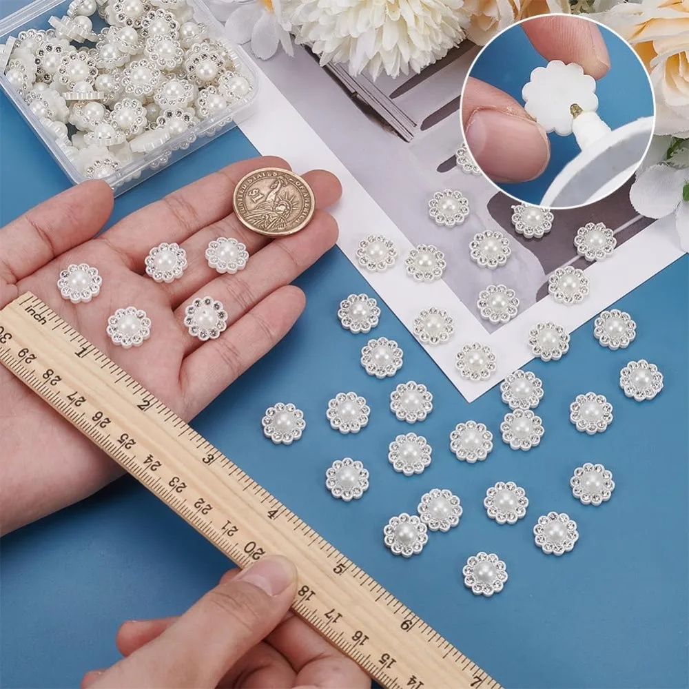 100 قطعة أزرار اللؤلؤ الصناعي من حجر الراين 0.51x0.53x0.24 بوصة أزرار بيضاء مسطحة الظهر من اللؤلؤ الزهري بدون ثقب أزرار بلاستيكية ABS #3