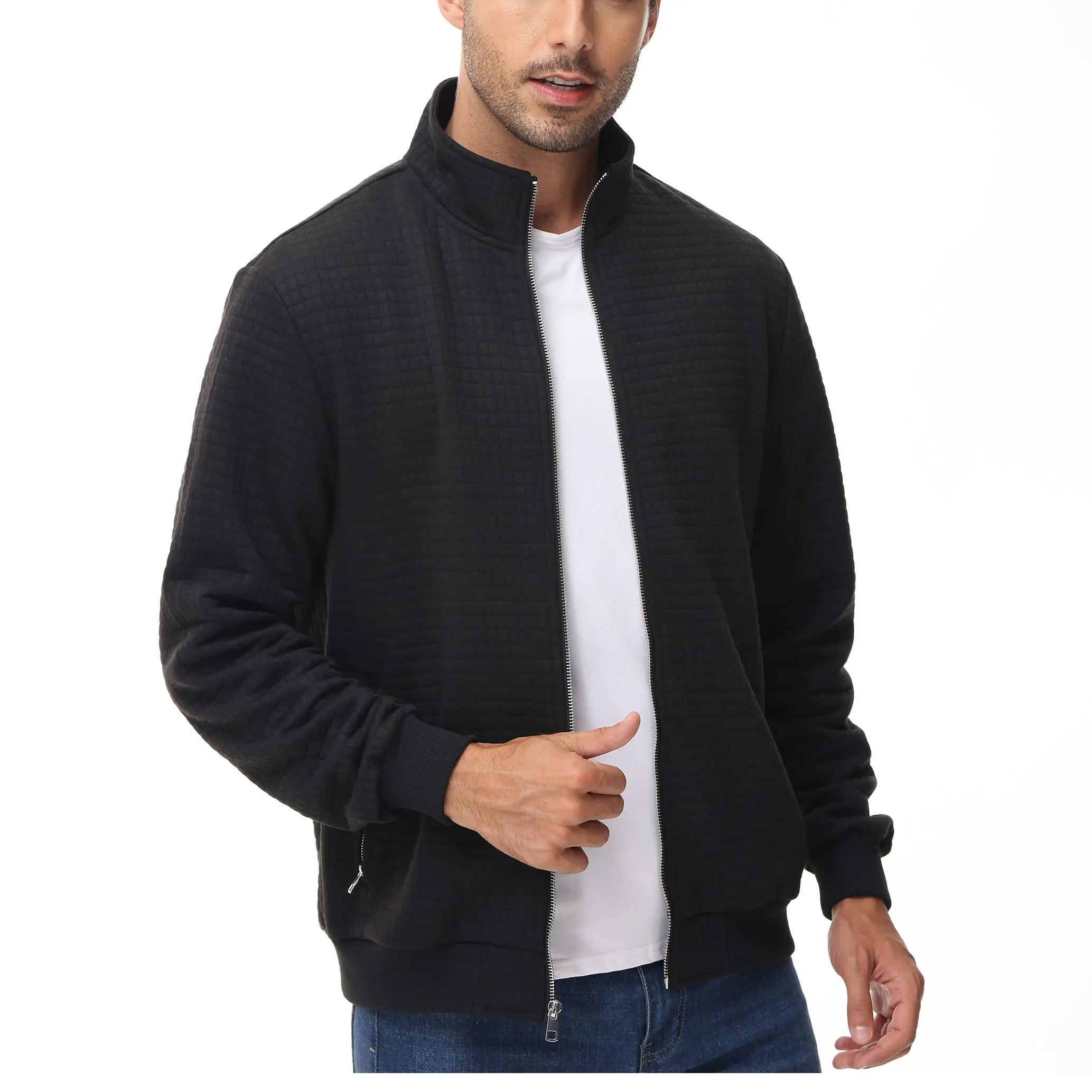 Chaqueta informal con cremallera para hombre, abrigo de calle a la moda, Sudadera con cuello de pie