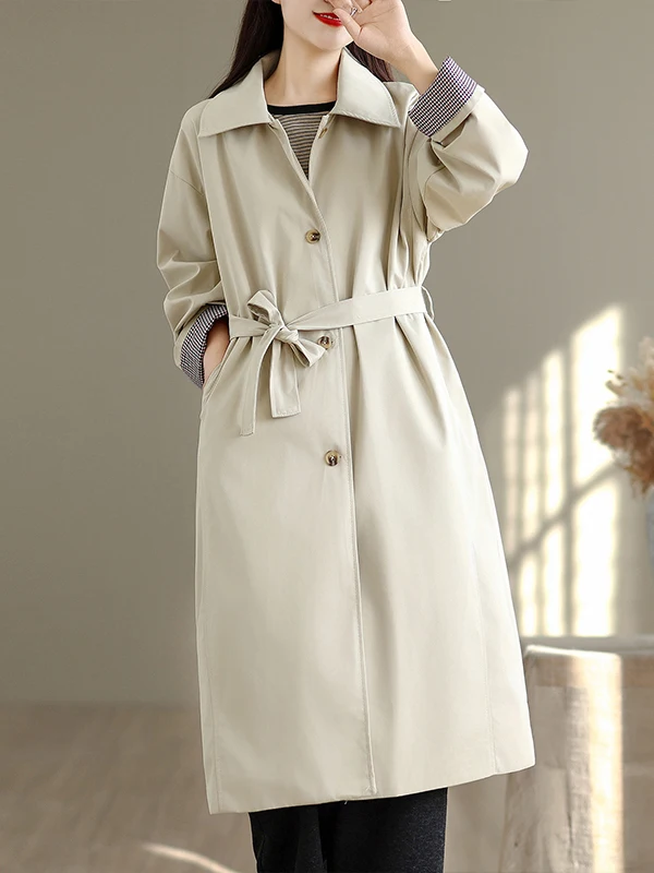 

Simple Faion Mid-Length Autumn Winter Coat Knee-High Workwear Sle Long Sve Collar Single Button Closure Pure Color