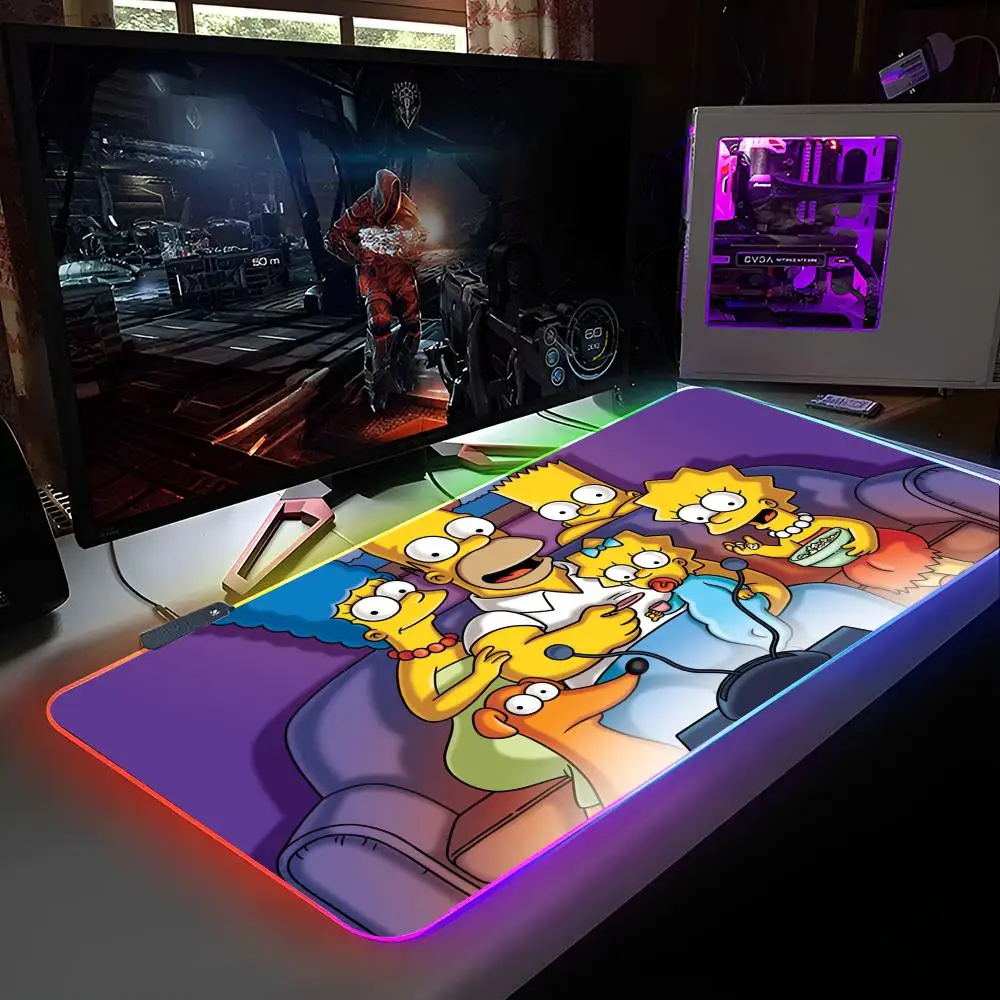 The-Simpsons Cartoon Mouse Pad RGB Backlit Mouse Pad Laptop Mouse Pad Laptop Gamer Computer Desk Gaming Accessories