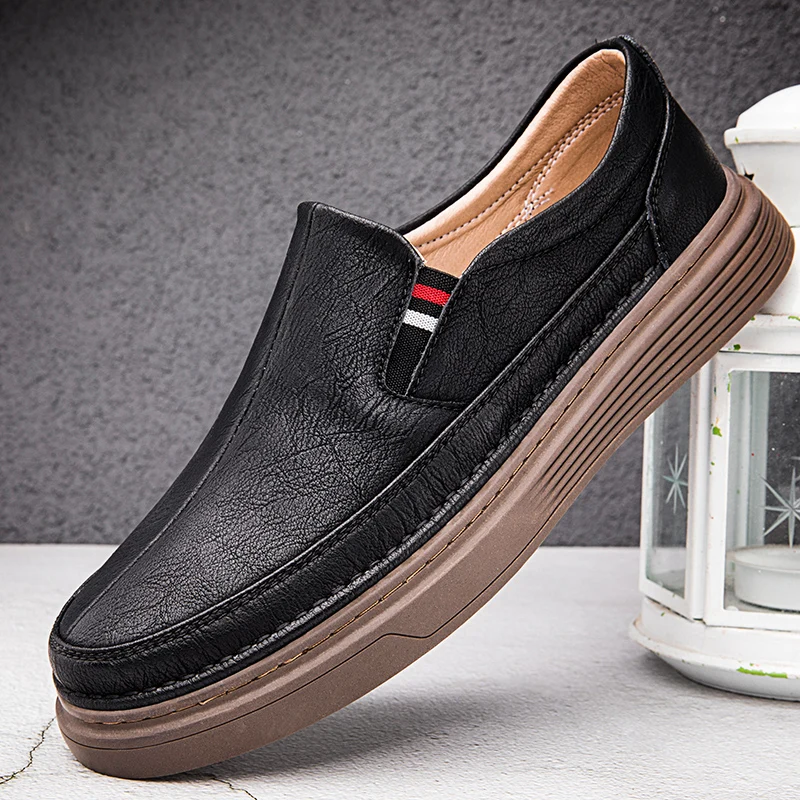 

Spring Luxury Loafers Men Slip-on Thick-soled Shoes Fashion Business Formal Outdoor Leather Casual Board Shoes with Thick Soles