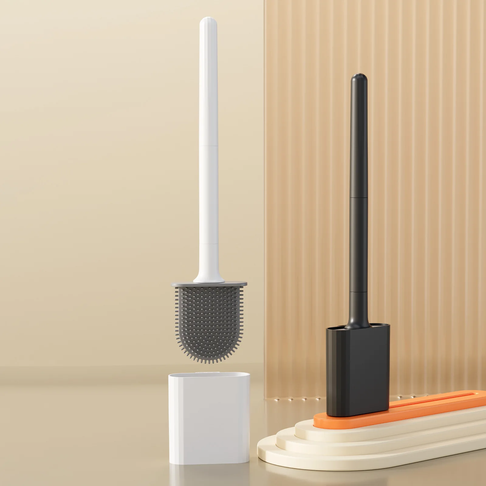 MINI Silicone Toilet Brush Water Leak Proof with Base Wc Flexible Soft Bristles Brush Quick Drying Holder Bathroom.