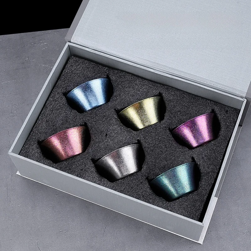 Portable Pure Titanium Tea Cup Set for Outdoor Travel Kung Fu Tea Bowl Holder Incense Burner Host Cup Easy Carry Home Use