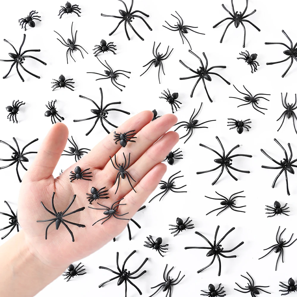 50/100/150pcs Black Mini Spider Simulation Tricky Toy Haunted House Spider Web Bar Party Decor Kids Halloween Decor Fake Spiders