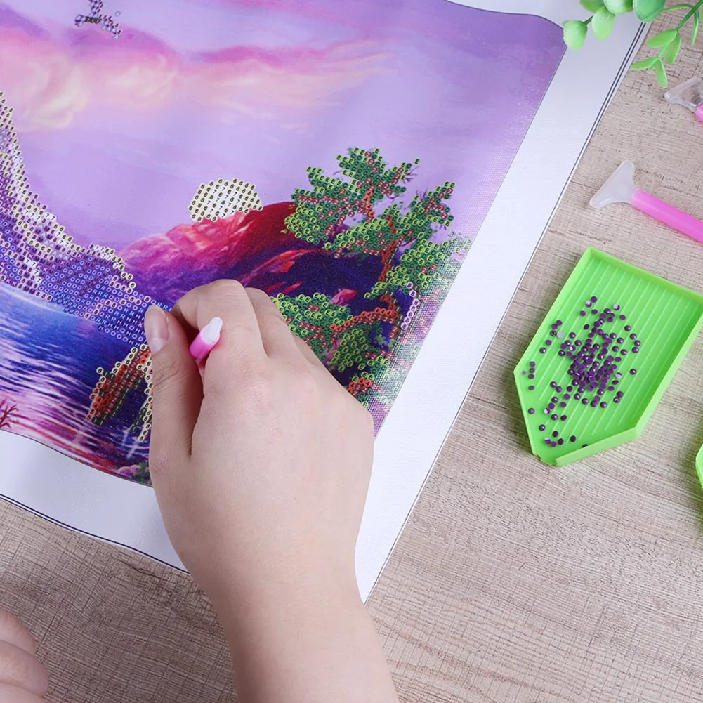 

5D DIY Diamond Painting Pen Handmade 10pcs/set Plastic Diamond Trays 2 Tray 5 Clay 3 Drill Pens for Adults and Kids Craft Arts