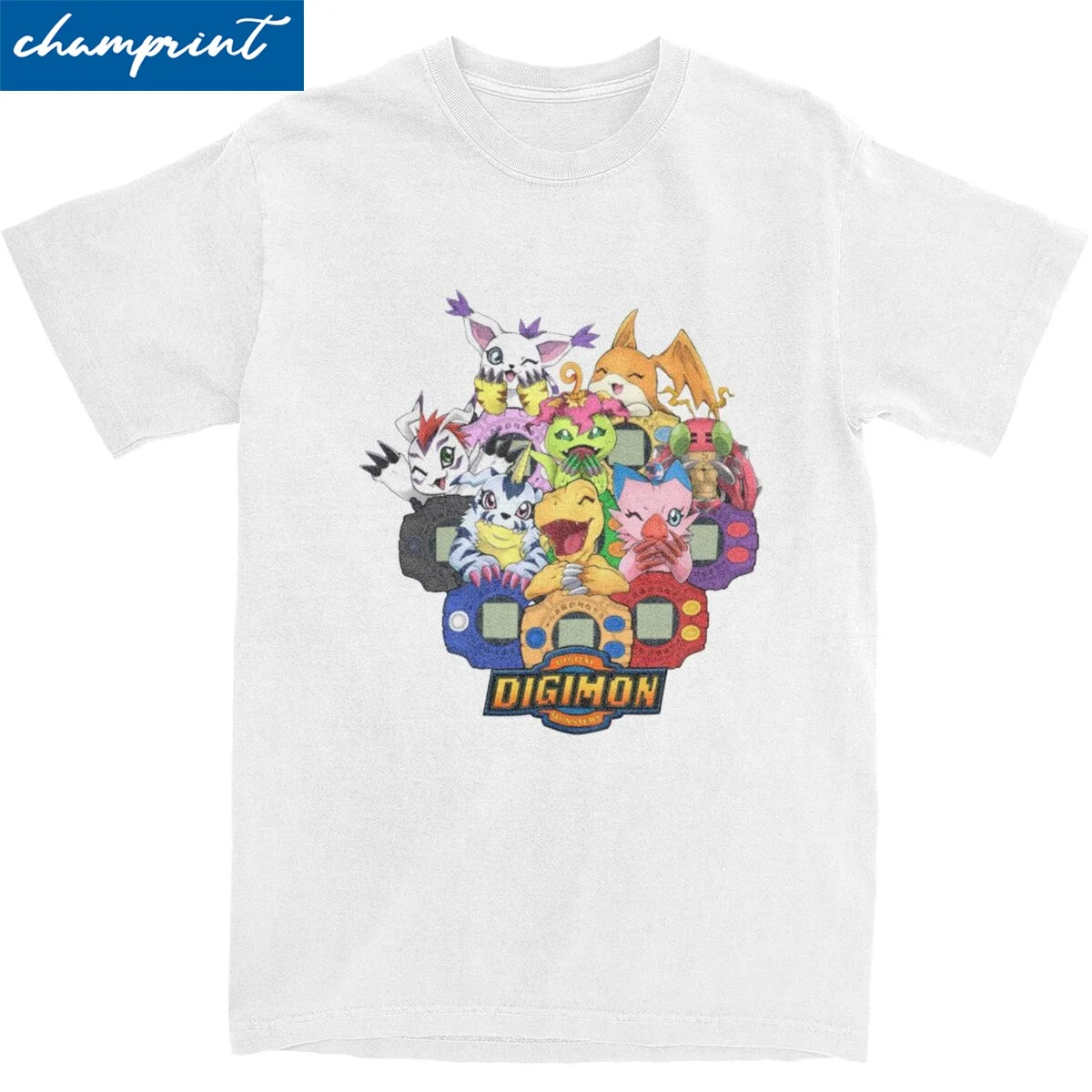 Retro Adventure Team Tshirts Men 100%Cotton Short Sleeve Digimon Nostalgic Anime O-neck Summer Clothing