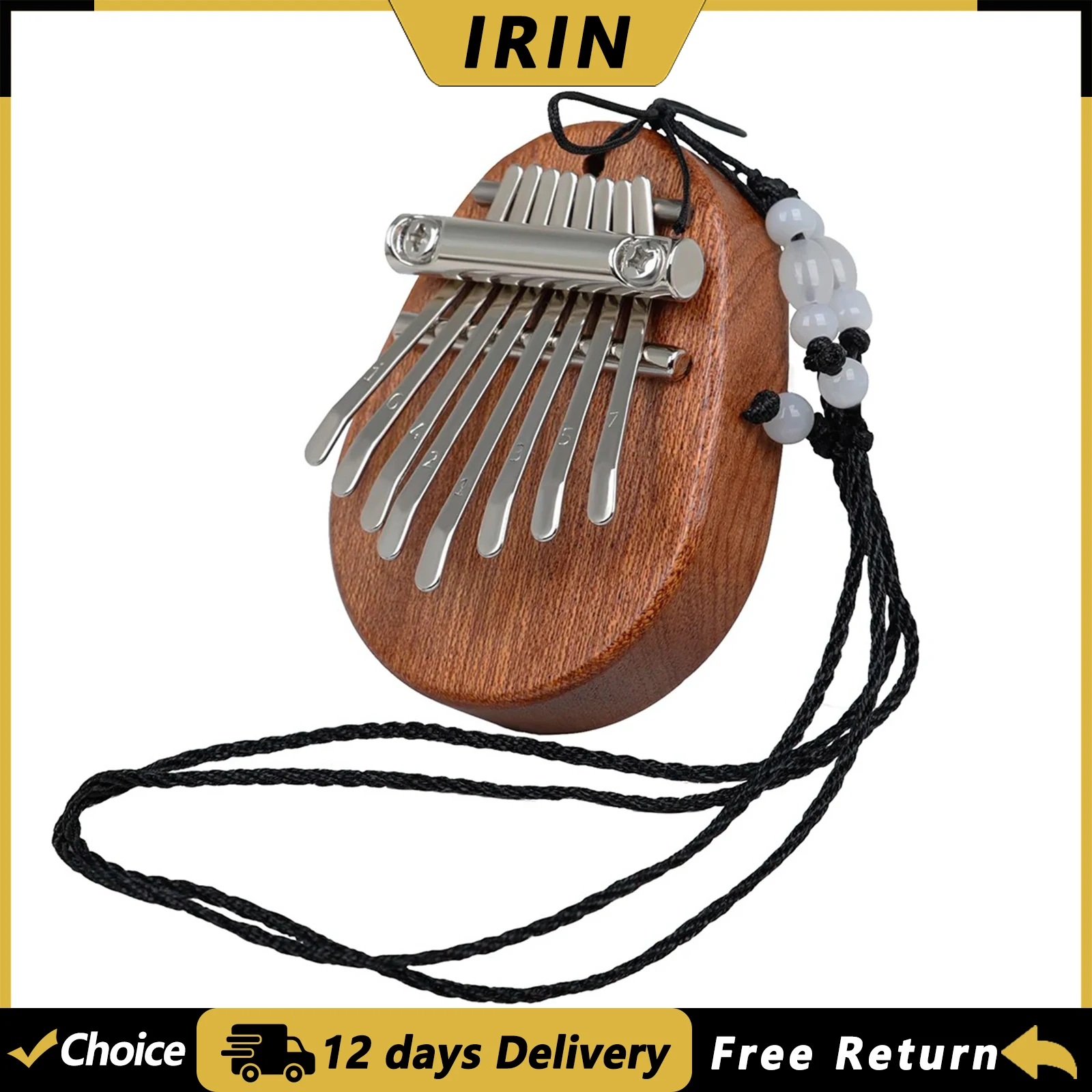 IRIN 8 Tone Kalimba Portable C Key Solid Wood Thumb Piano Portable Mini Kalimba With Lanyard For Childrens Keyboard Instrument