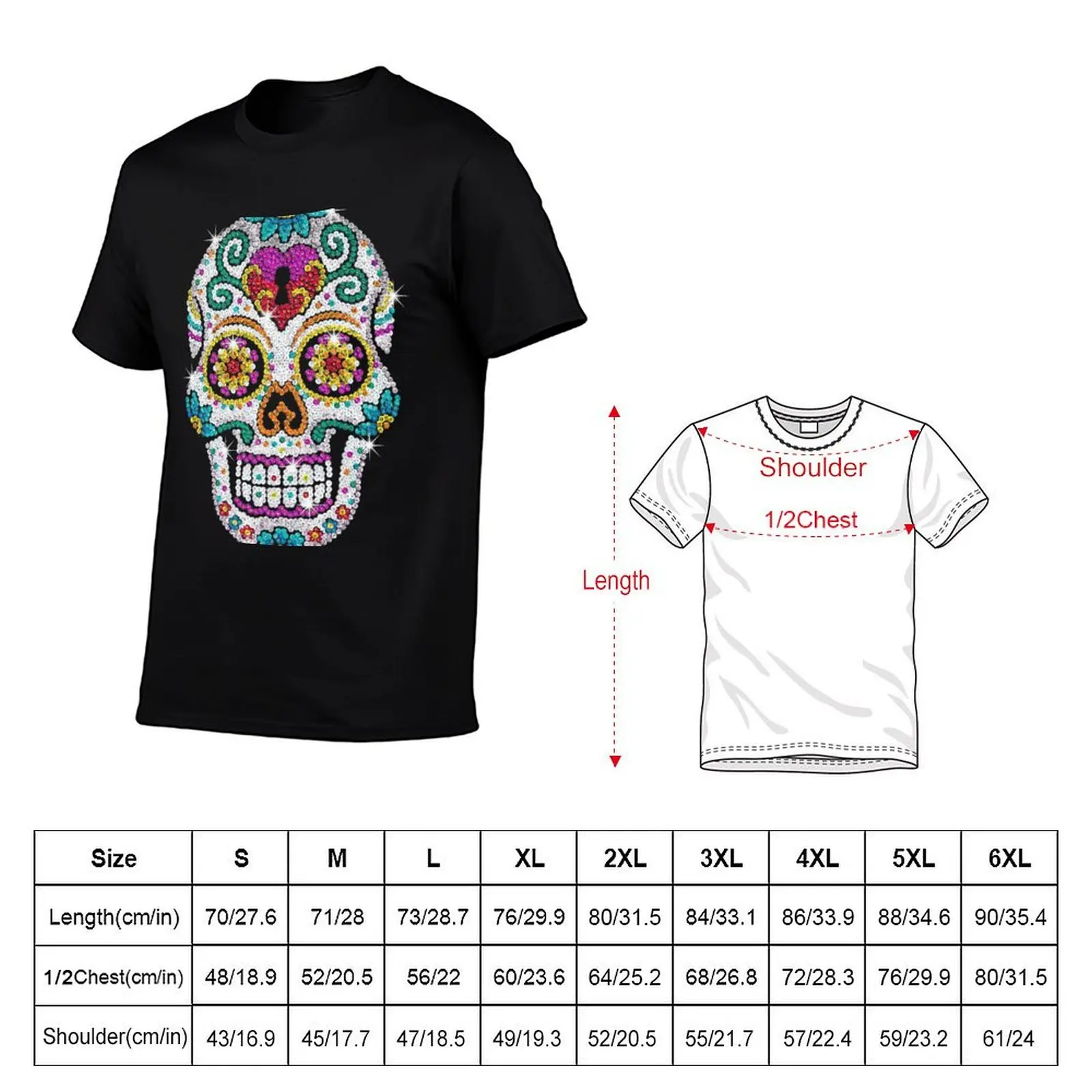 Diamond Bling Shiny Sugar Skull Diamond Skull T-Shirt Thanksgiving Casual Tee