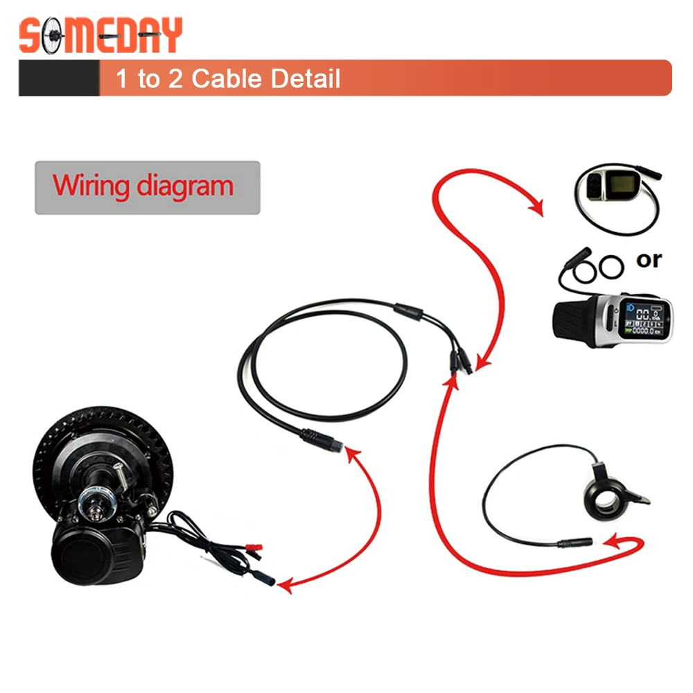 SOMEDAY Tongsheng 1 to 2 cable Electric Bicycle TSDZ2 Thumb Throttle and E-bike Speed Throttle for VLCD6/XH18 Display Parts