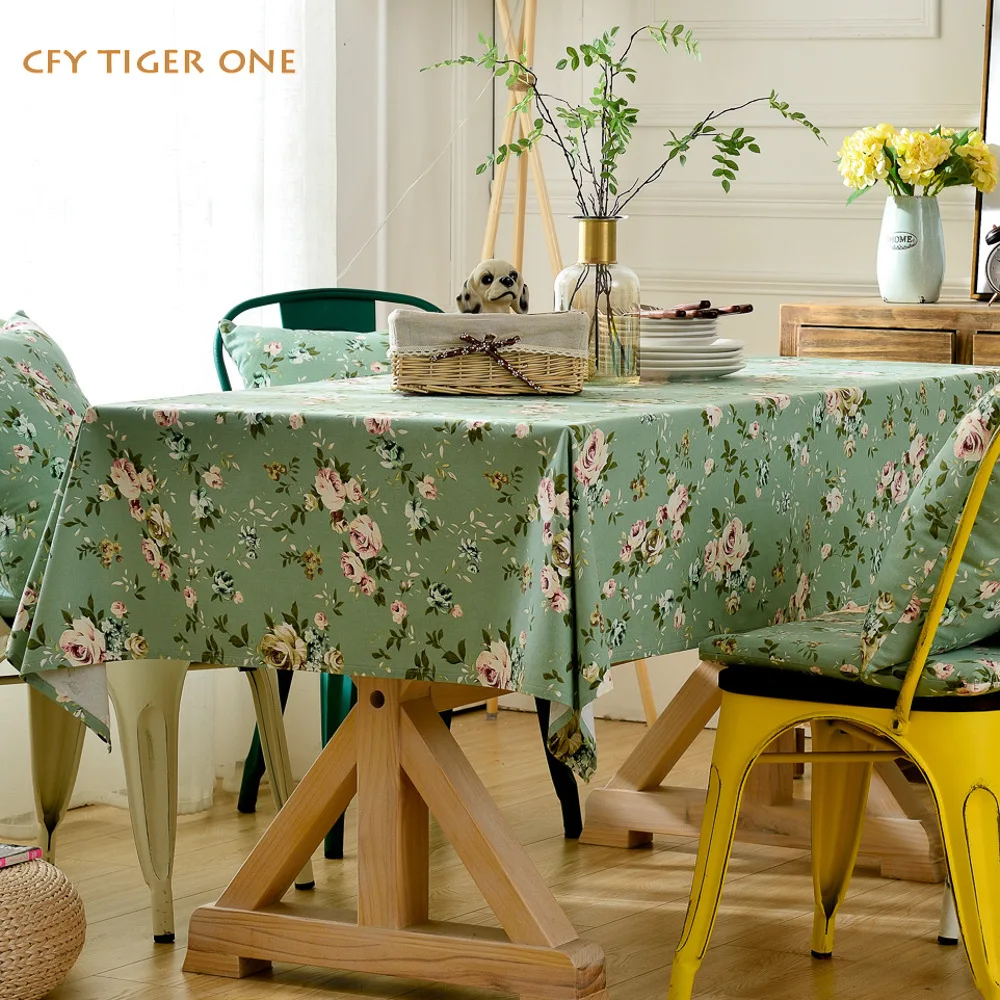 American Rural Cotton Linen Floral Tablecloth Antifouling Rectangular Tablecloth Table Cover Kitchen  Restaurant Decoration