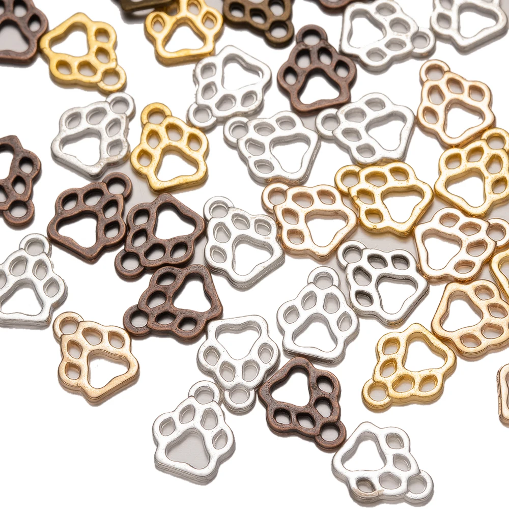 50pcs/Lot 13x11mm Cute Dog Paw Pendants For DIY Bracelet Necklace Earrings Charms Jewelry Making Findings Accessories Supplies