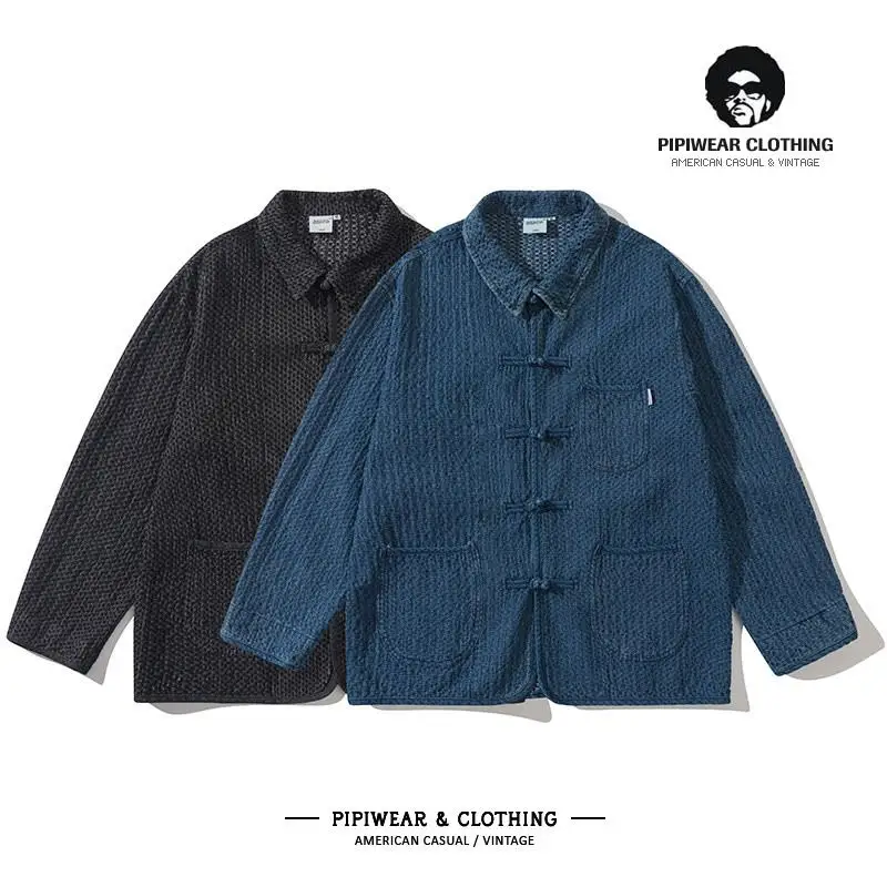 

Свободная рабочая одежда Jaet, мужская осенняя клетчатая куртка с завышенной талией, повседневная дышащая хлопковая длинная куртка на пуговицах