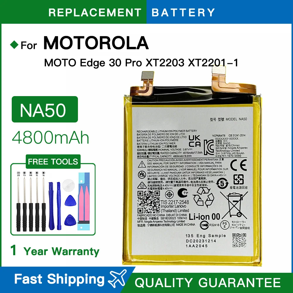 Brand New NA50 4800mAh Battery For Motorola MOTO Edge 30 Pro XT2203 XT2201-1 Batteries Batteria + FREE Kit Tools Spare Battey