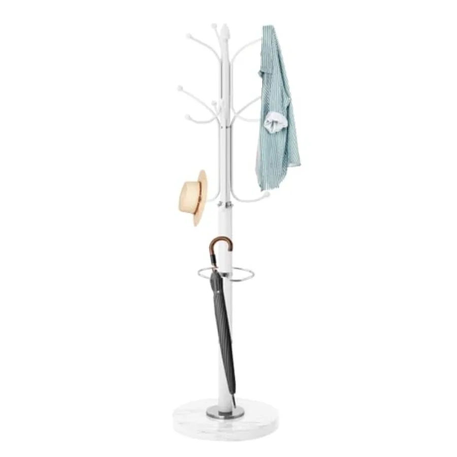 

Metal Coat Rack Stand Modern Coat Rack Freestanding with Natural Marble Base Sturdy Coat Racks with 12 Hooks and Umbrella Holde