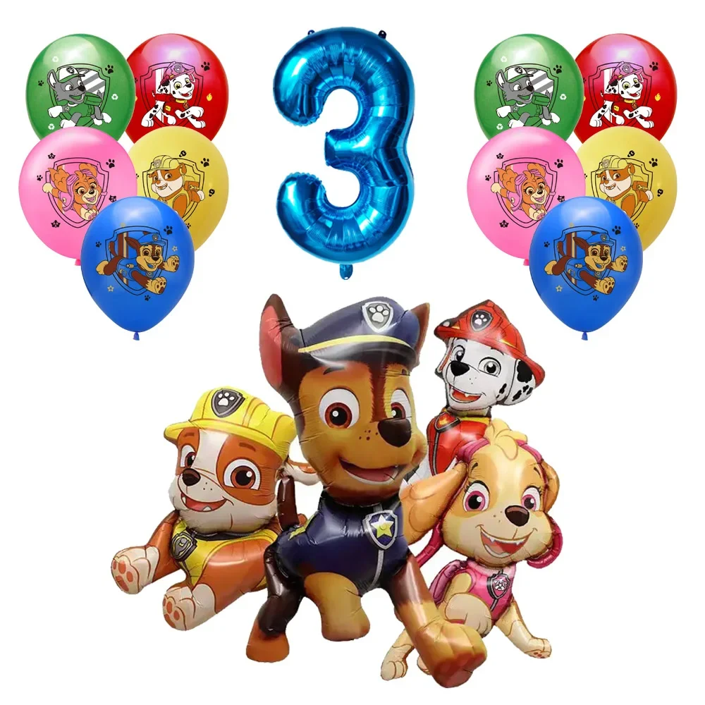 15 pçs dos desenhos animados pata patrulha tema balão número balão festa de aniversário das crianças decoração presente do bebê festa perseguição skye balão
