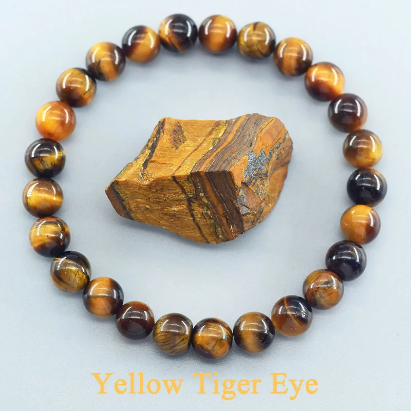 5A Natural Tiger Eye Bracelet Men and Women Charm Natural Stone Jewelry Healing Buddha Elastic Rope Couple Crystal Bead Bracelet