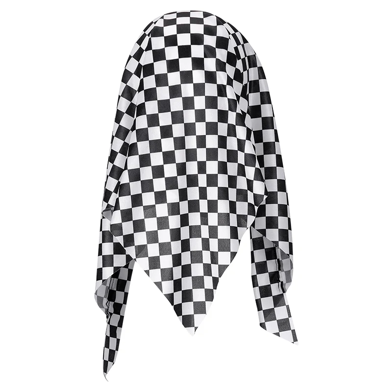 Scary Witch Latex Mask with Checkered Headscarf, Ugly Old Hag Monster Headgear for Halloween Cosplay