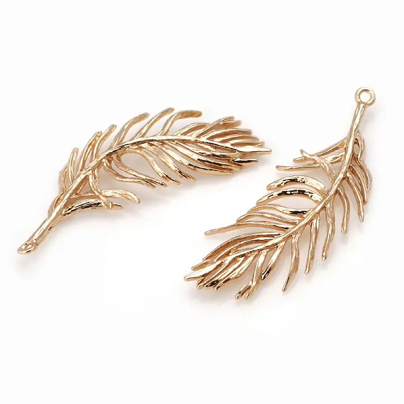 6PCS 12x36MM High Quality 18K Gold Color Plated Brass Feather Charms Pendants High Quality Diy Jewelry Accessories