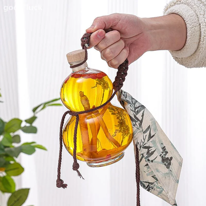 Transparent Gourd Shape High Borosilicate Glass Wine Bottle Heat-resistant Glass Empty Bottle With Lid Milk Tea Bottle Cold Brew